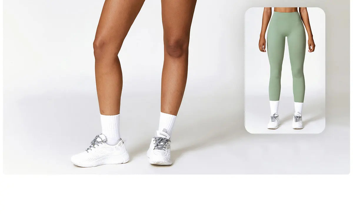 KiKis breathable gym workout bra for women shown on model with green leggings and white sneakers