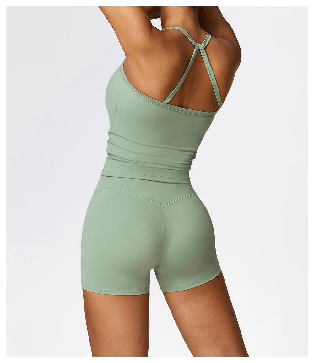 KiKis breathable gym workout bra for women in light green with slim adjustable straps and racerback design