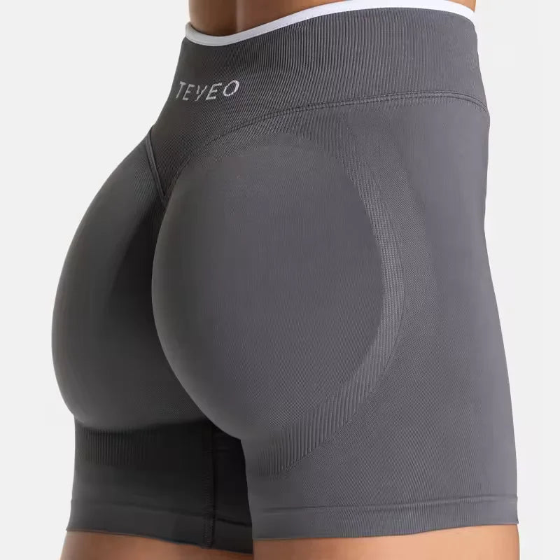 KiKis women's seamless high waist gym shorts in gray with contoured fit for enhanced support