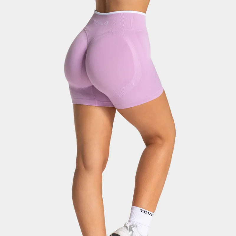 KiKis women's seamless high waist gym shorts in lavender with contour design for shaping