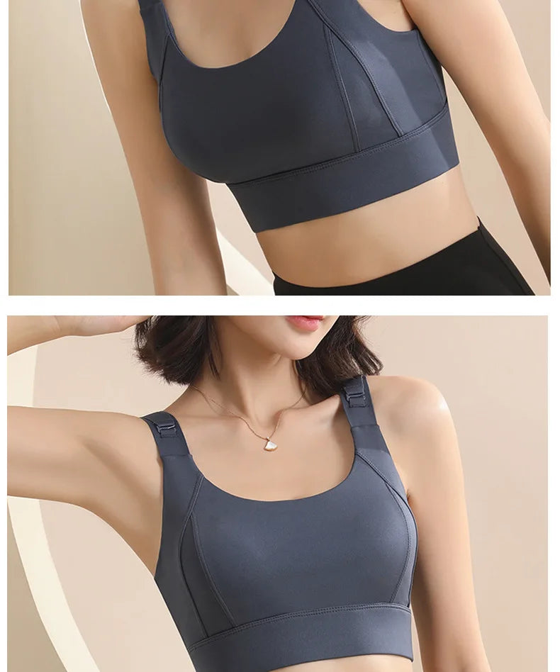 KiKis high impact sports bra for women in dark gray with adjustable straps and supportive design