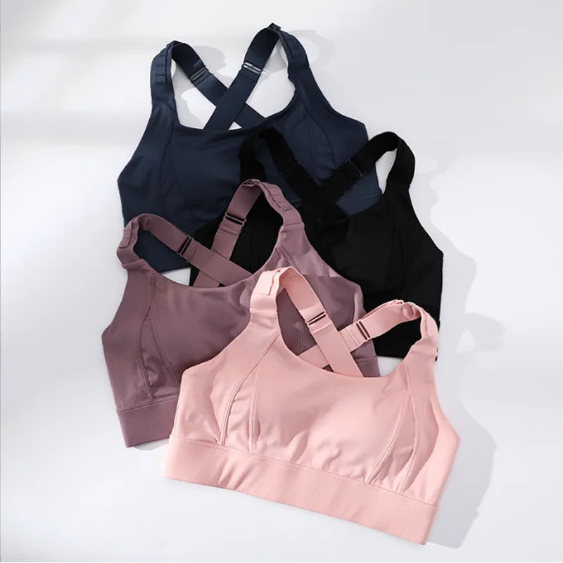 KiKis high impact sports bra for women in black navy purple and pink with adjustable straps