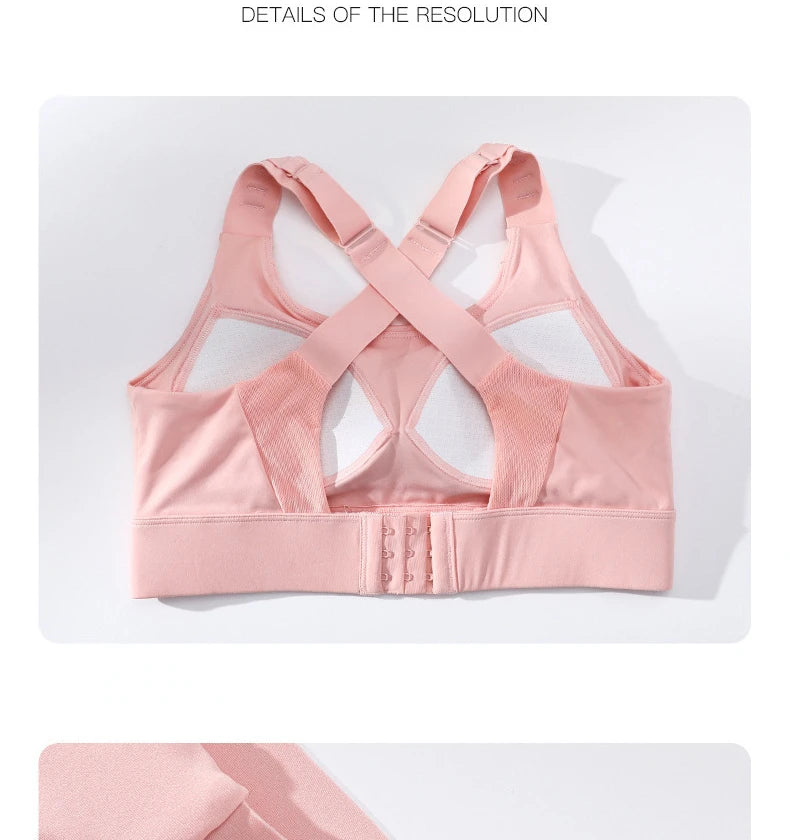 KiKis pink high impact sports bra for women with adjustable back straps and hook closure
