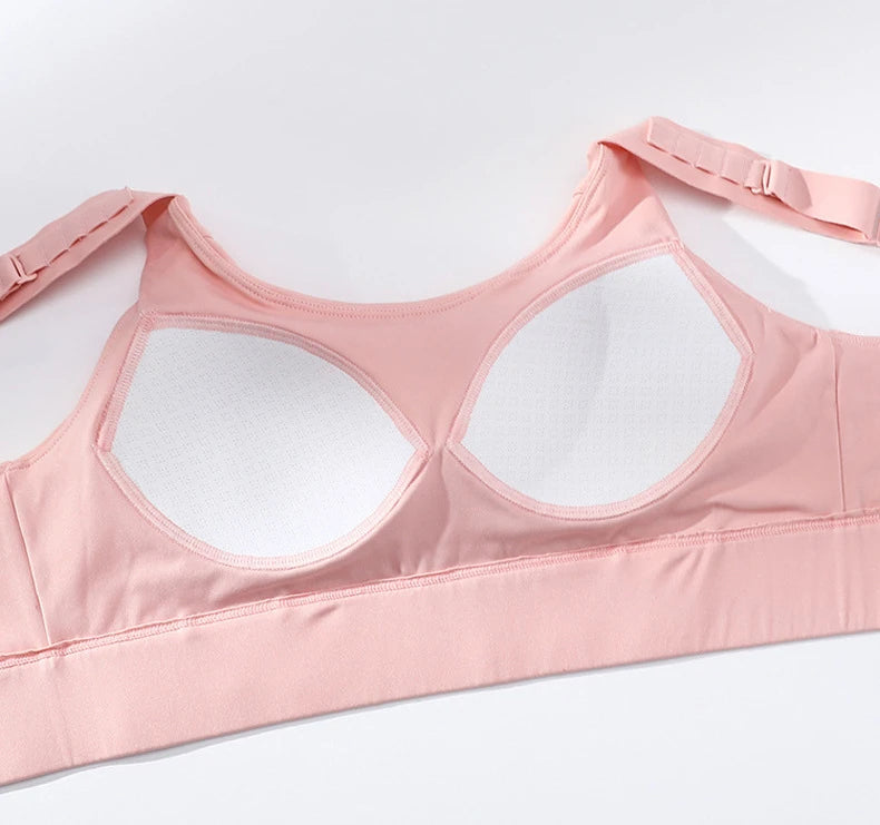 KiKis pink high impact sports bra for women with adjustable straps and inner mesh lining