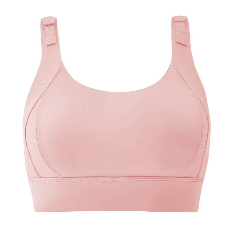KiKis pink high impact sports bra for women with adjustable straps and smooth fabric