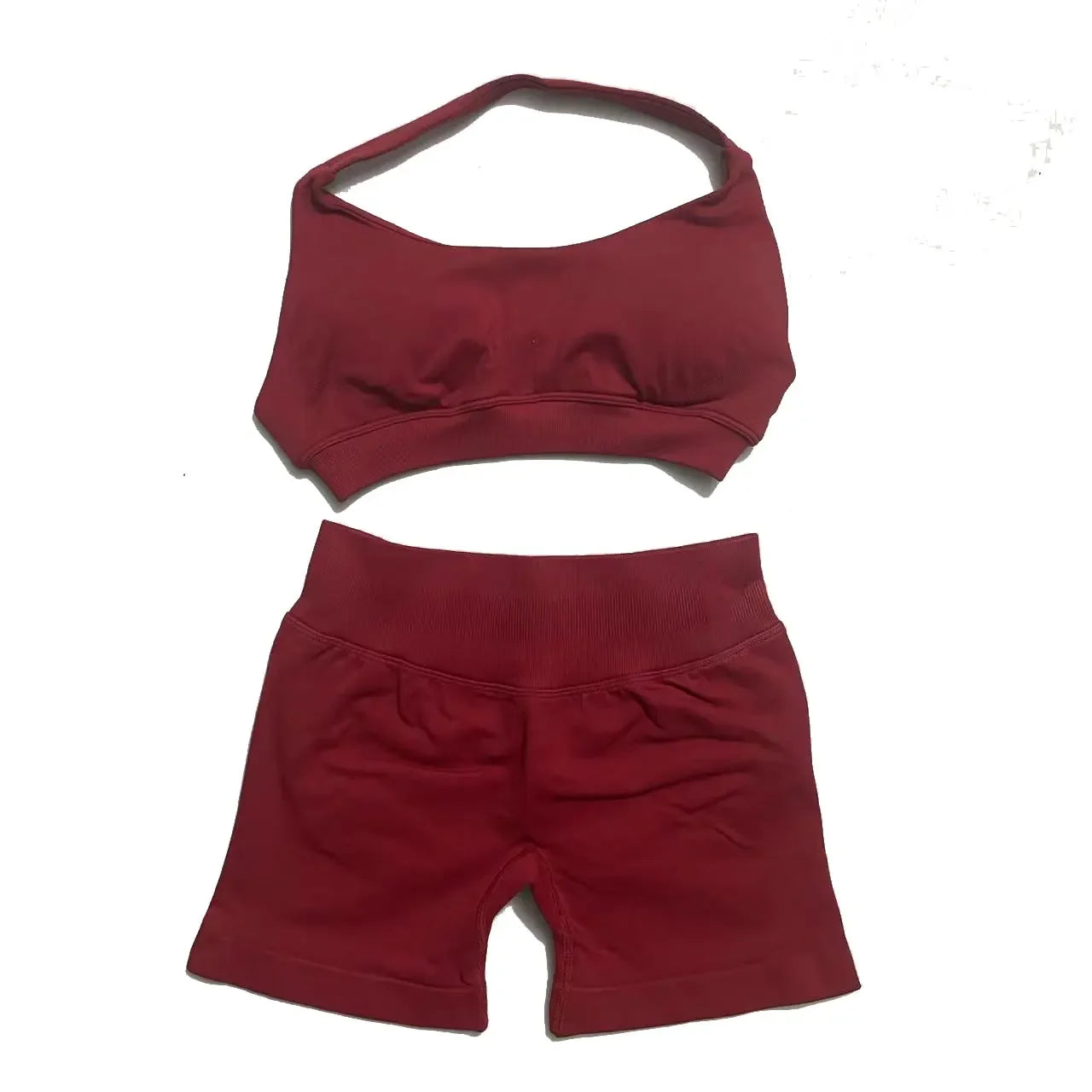 KiKis seamless fitness yoga set for women in burgundy with sports bra and high-waist shorts