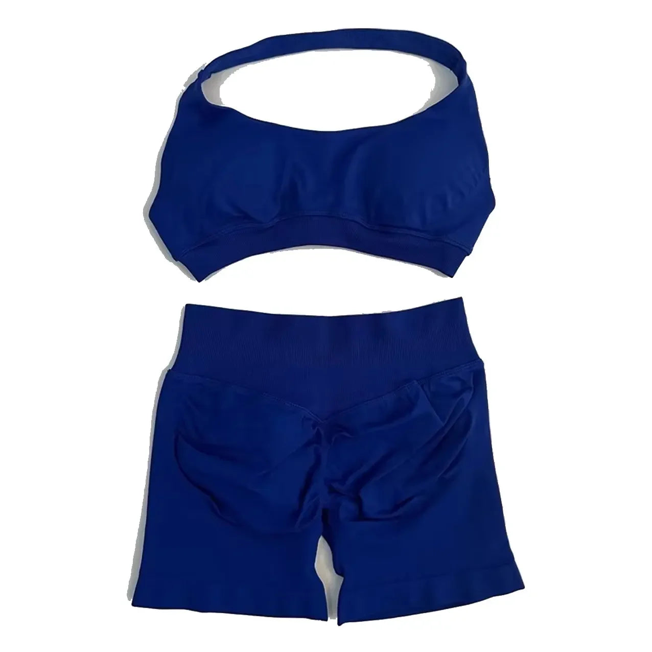 KiKis seamless fitness yoga set for women in navy blue with a sports bra and high-waisted shorts