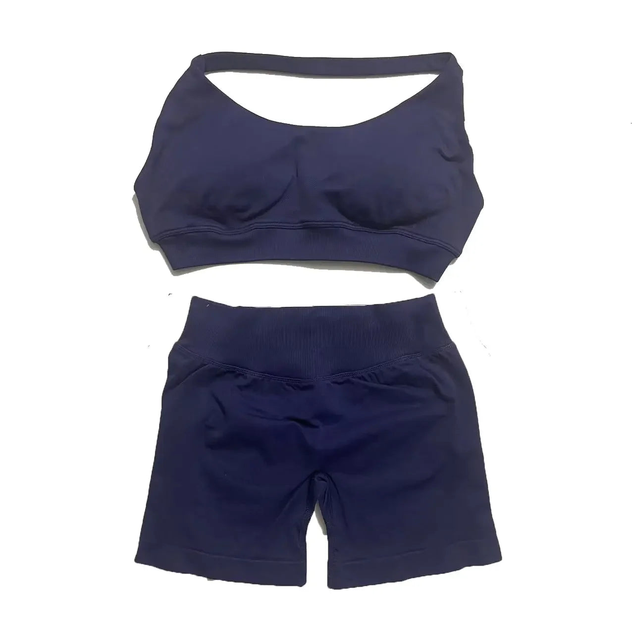 KiKis seamless fitness yoga set for women in dark blue with a sports bra and high-waisted shorts