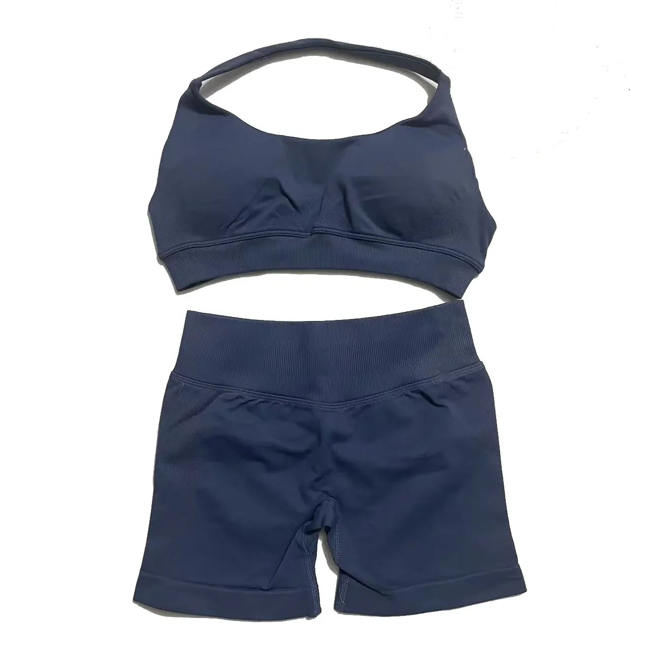 KiKis seamless fitness yoga set for women in dark blue with sports bra and high-waisted shorts
