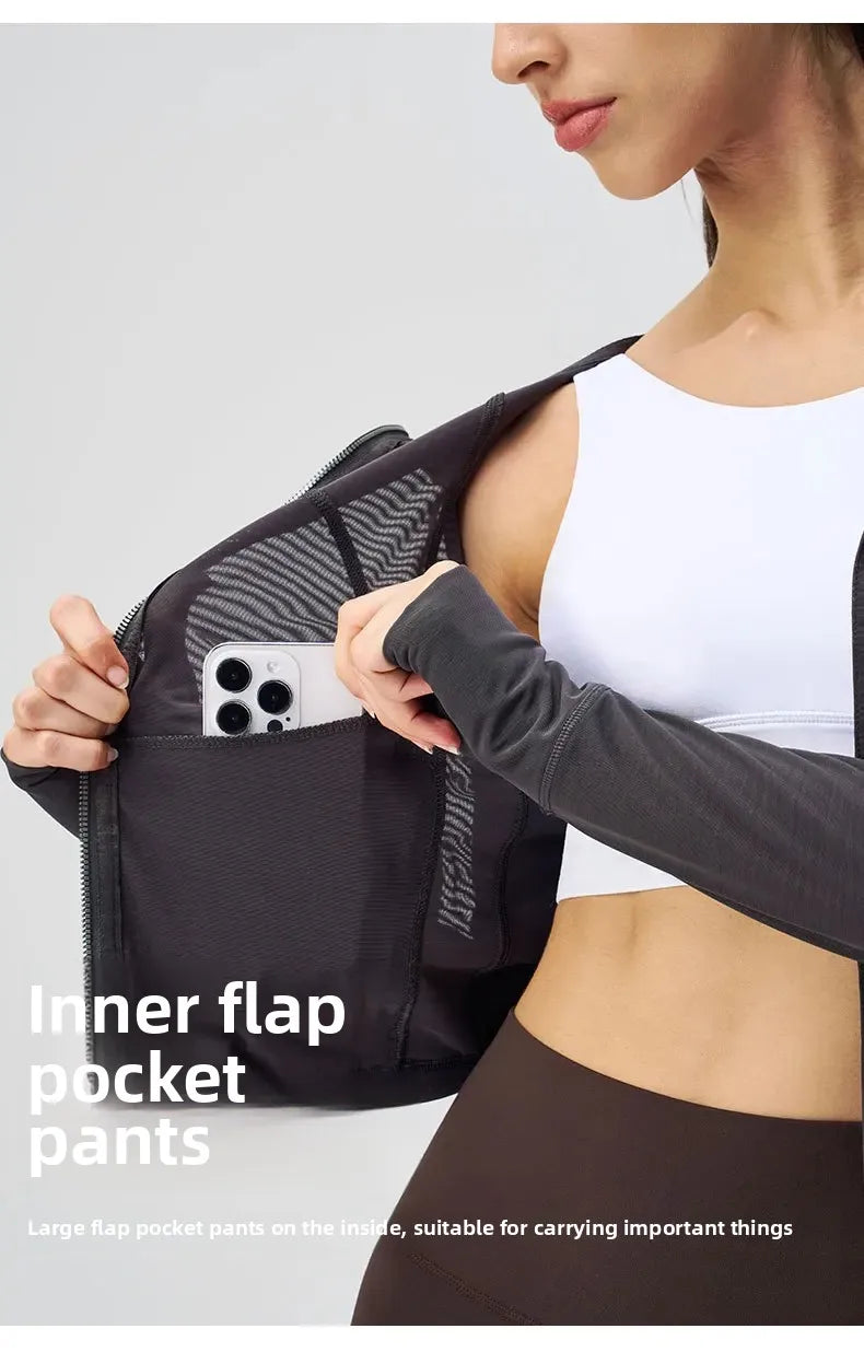 KiKis breathable yoga clothes for women featuring inner flap pocket pants with secure phone storage