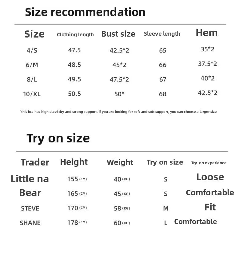 Size recommendation chart and try on size guide for breathable yoga clothes for women by KiKis