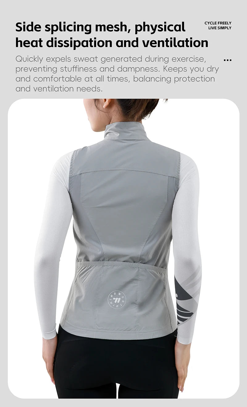 KiKis women's cycling vest summer in gray with side splicing mesh for ventilation and sweat dissipation