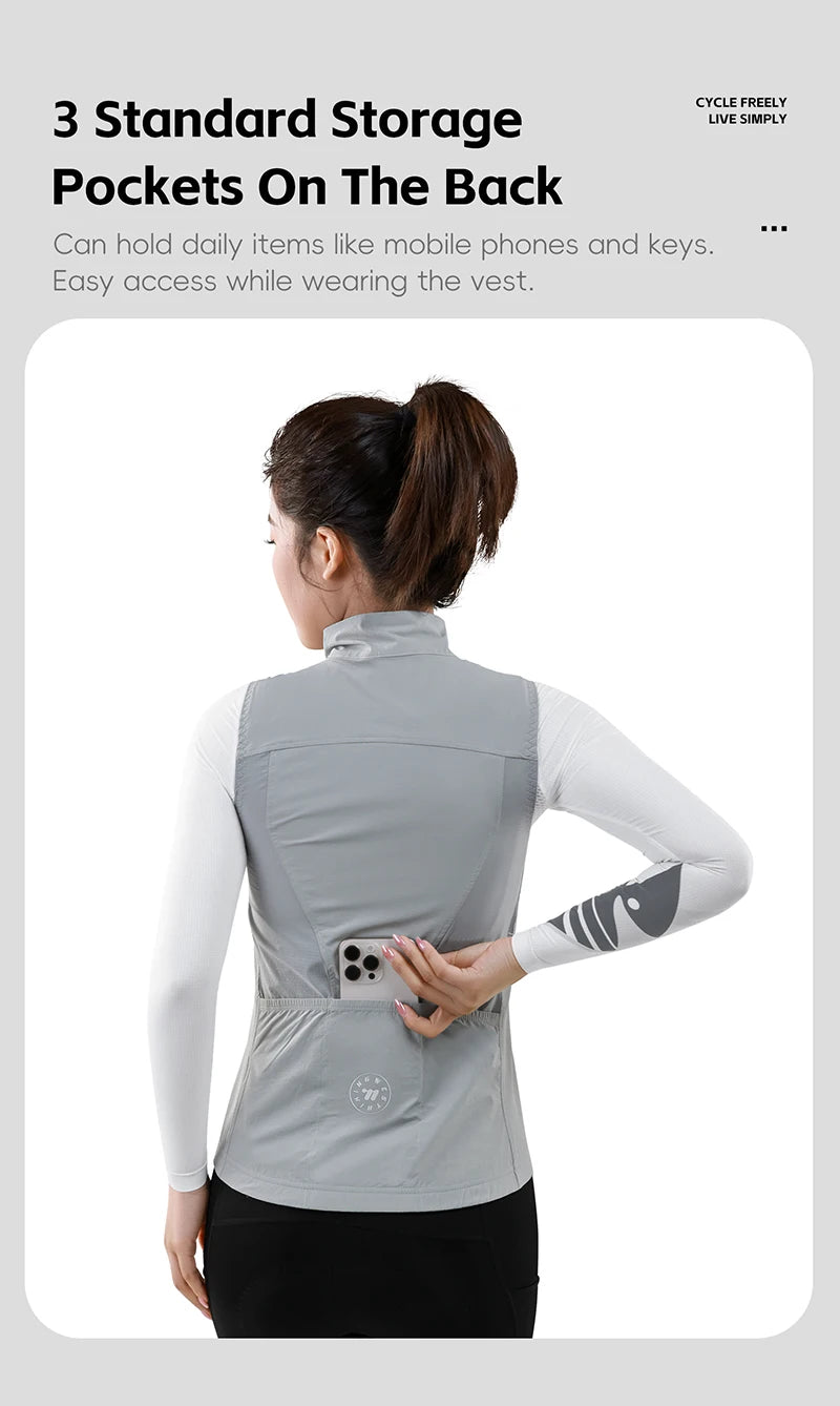 KiKis women's cycling vest summer in gray with three rear storage pockets for easy access