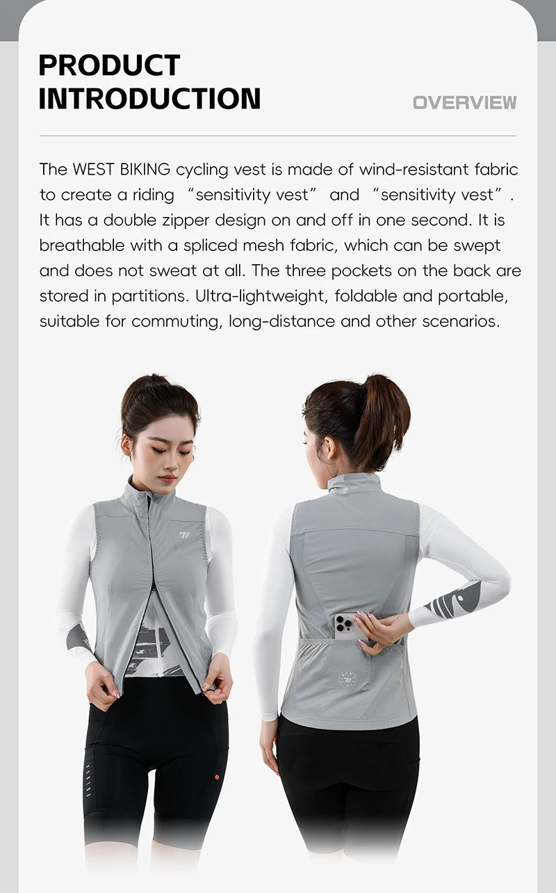 KiKis women's cycling vest summer in light gray with breathable fabric and rear pockets