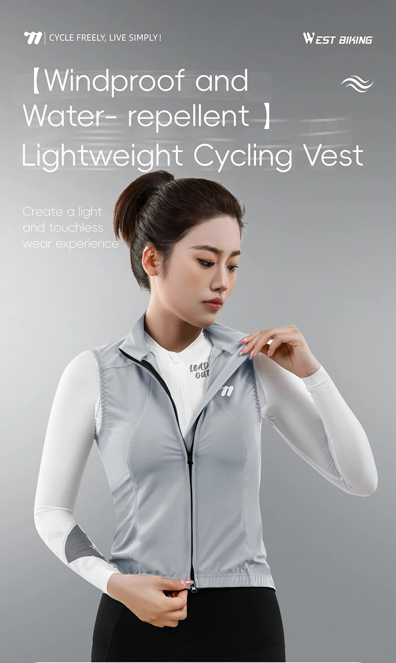 KiKis women's cycling vest summer windproof and water-repellent lightweight gray cycling vest