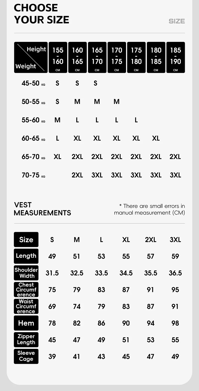 KiKis women's cycling vest summer size chart showing height weight size options and vest measurements