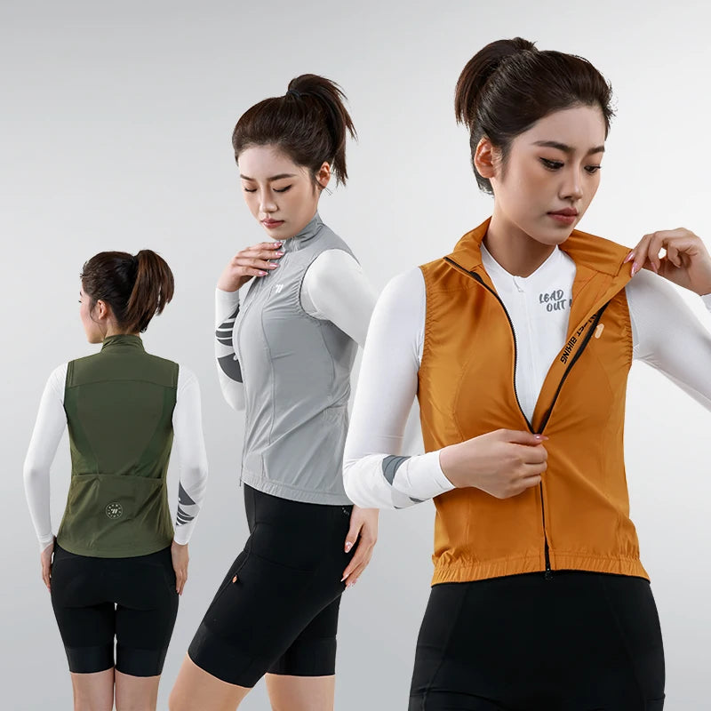 KiKis women's cycling vest summer in orange, gray, and green lightweight breathable fabric
