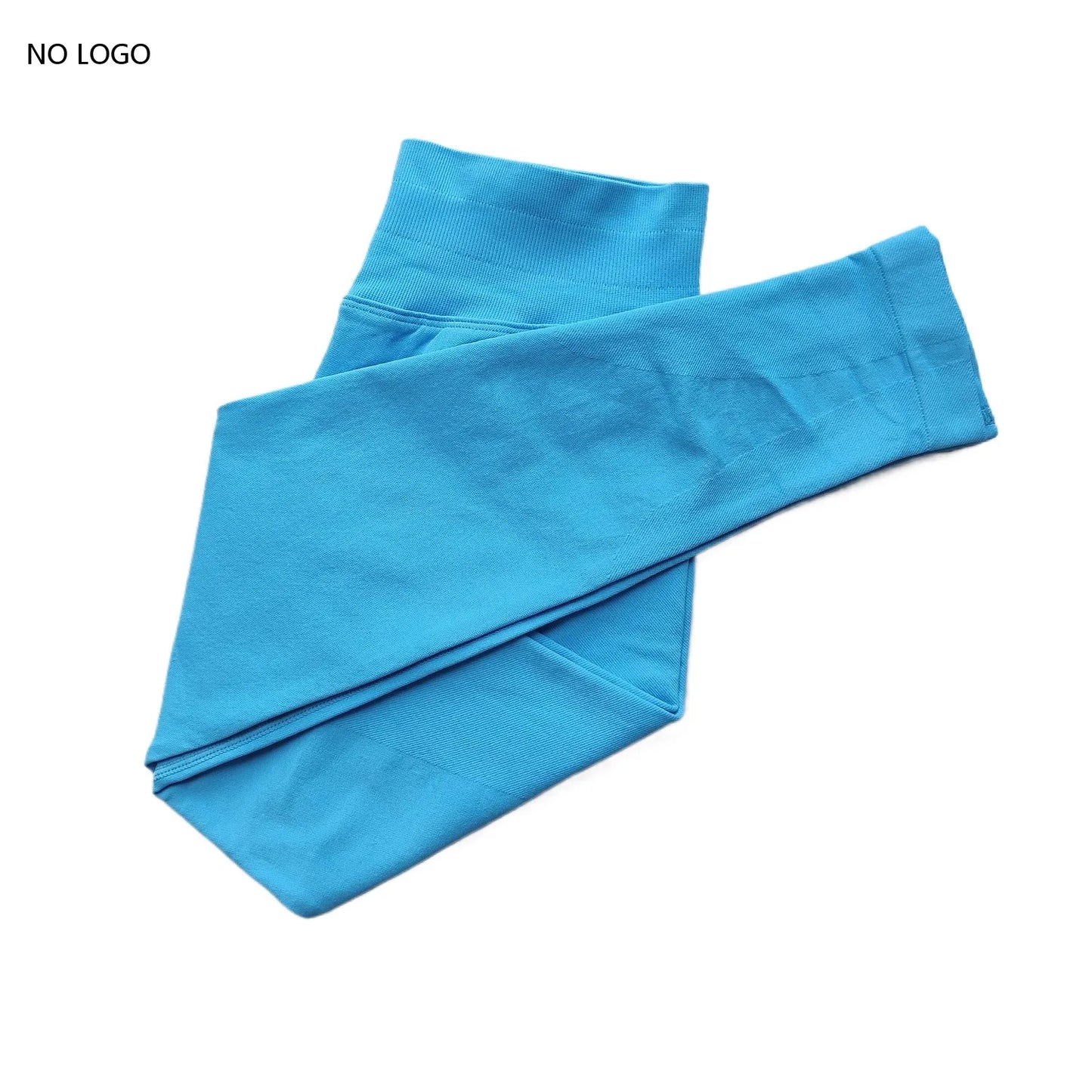 KiKis Woman Scrunch Bum Flare Leggings in bright blue laid flat on white background