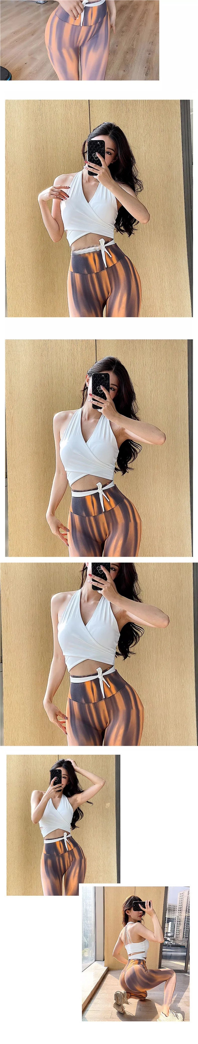 Women's deep v neck nylon crop top in white styled with high-waisted striped pants by KiKis