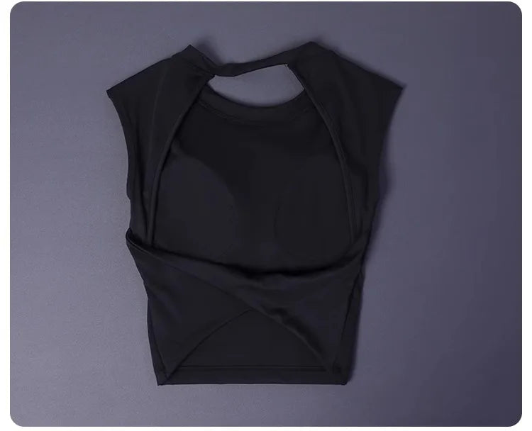 KiKis black women's backless sports tank top with sleeveless design and cutout detail
