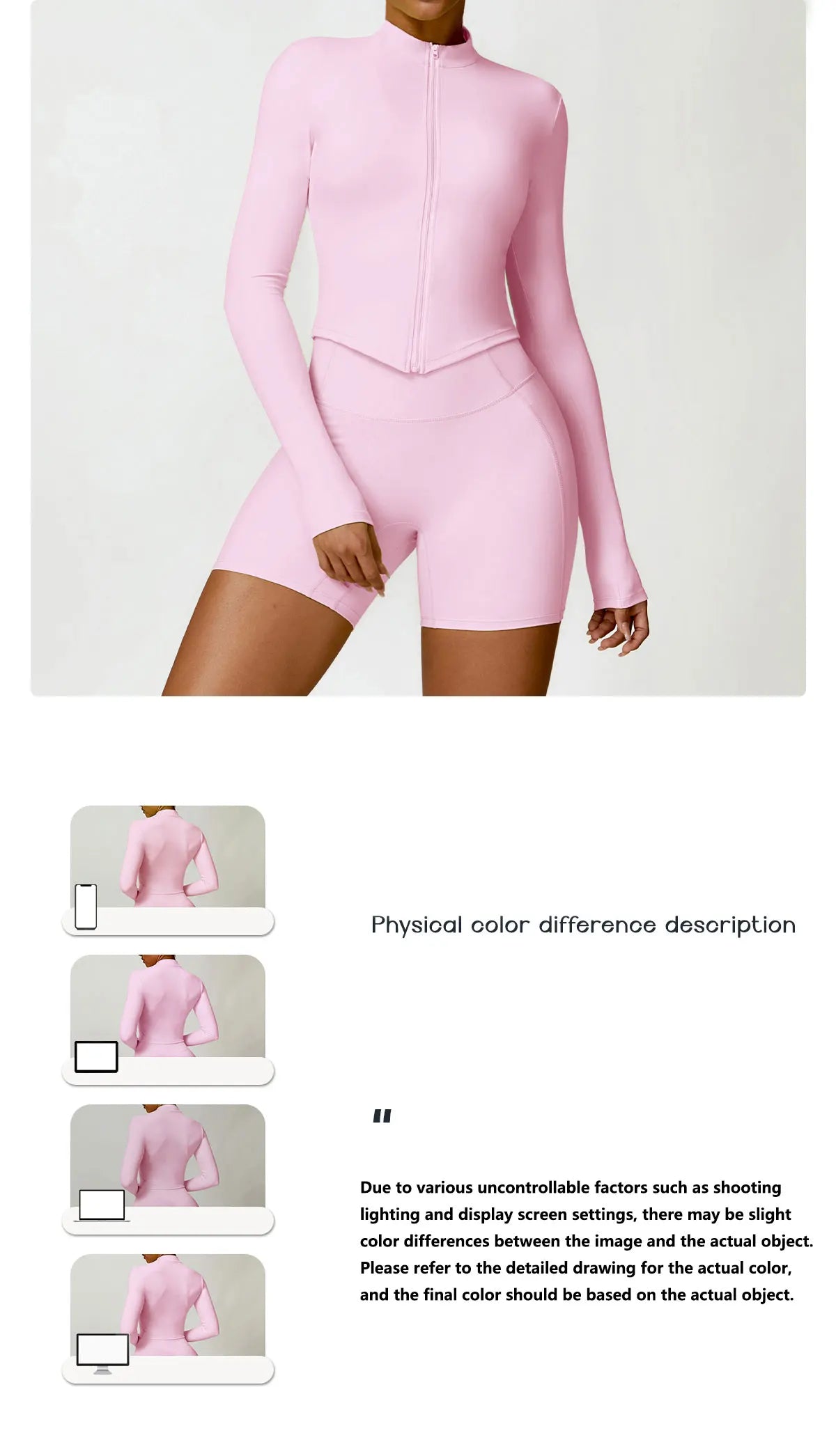 KiKis women's gym workout zip up top in light pink with long sleeves and fitted style