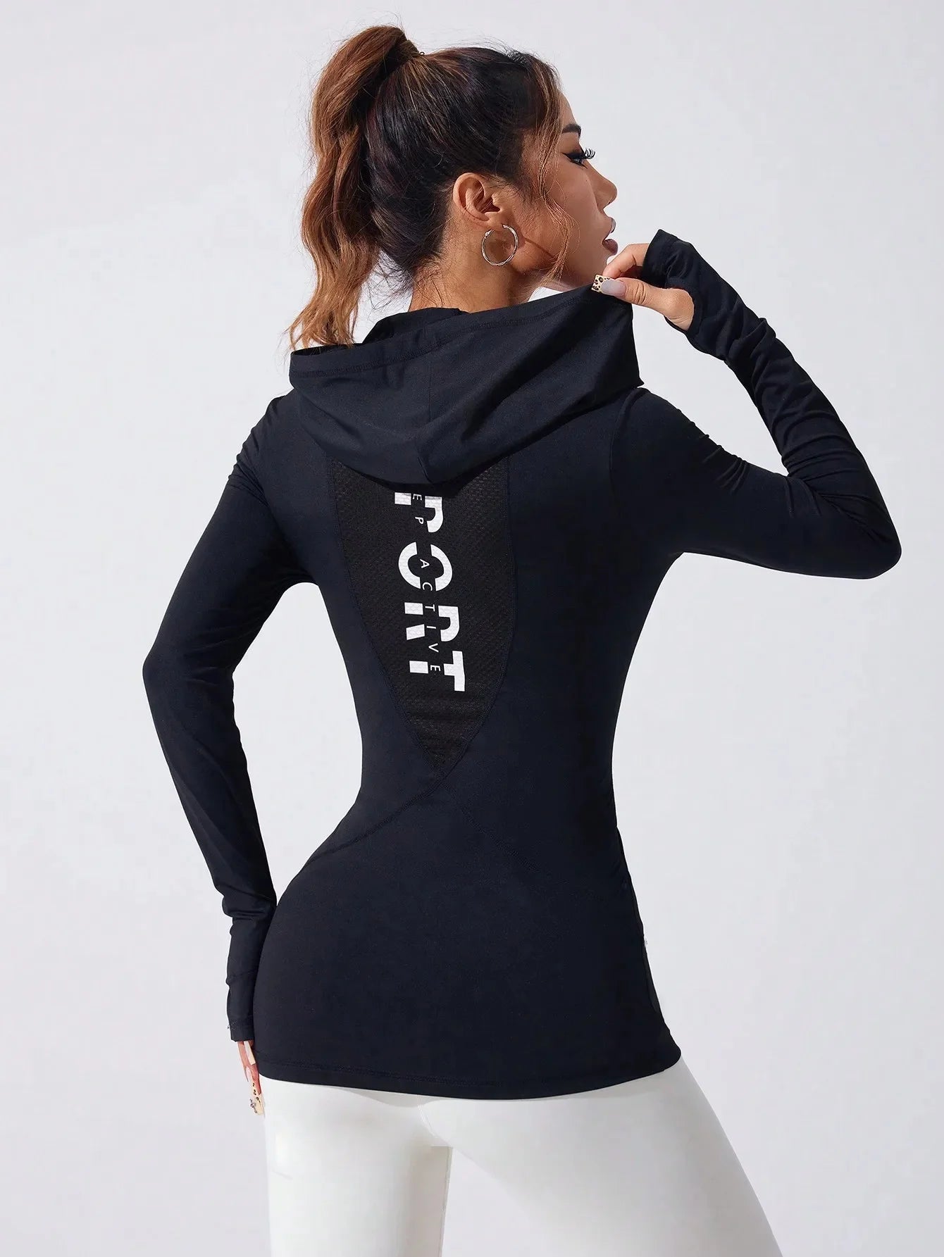 KiKis women's heart hat sweatshirt in black with hood and sporty back print