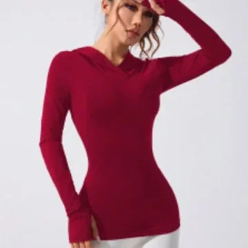 KiKis women's heart hat sweatshirt in deep red with fitted long sleeves and hood