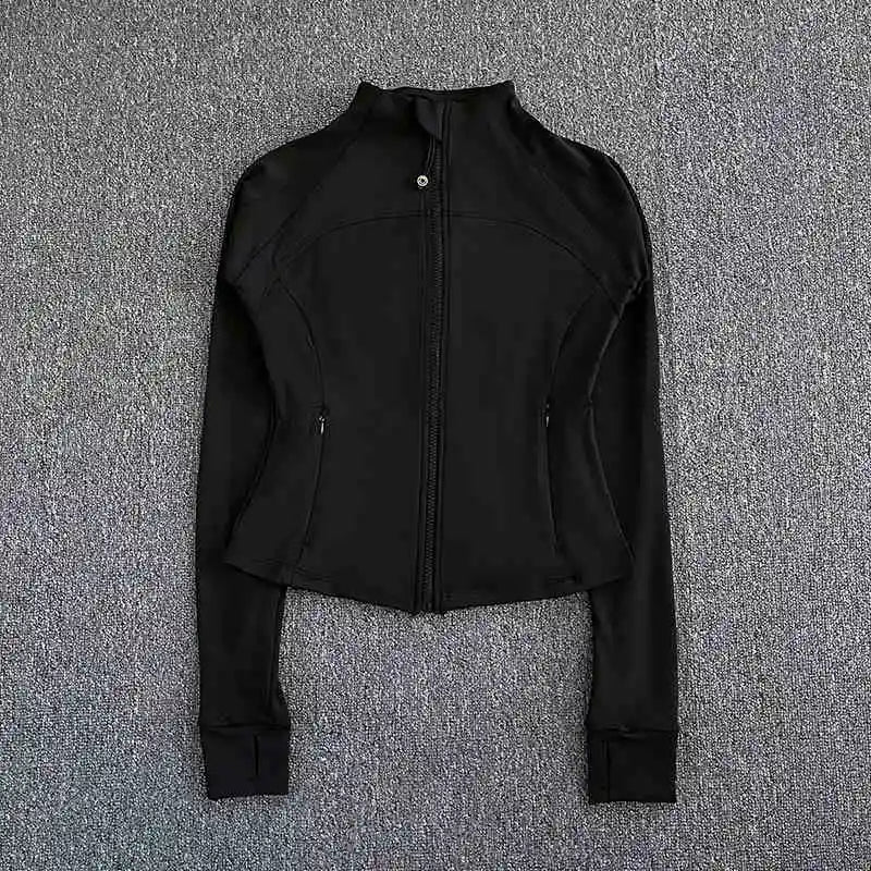 KiKis women's high-end exercise jacket in black with full zip and long sleeves