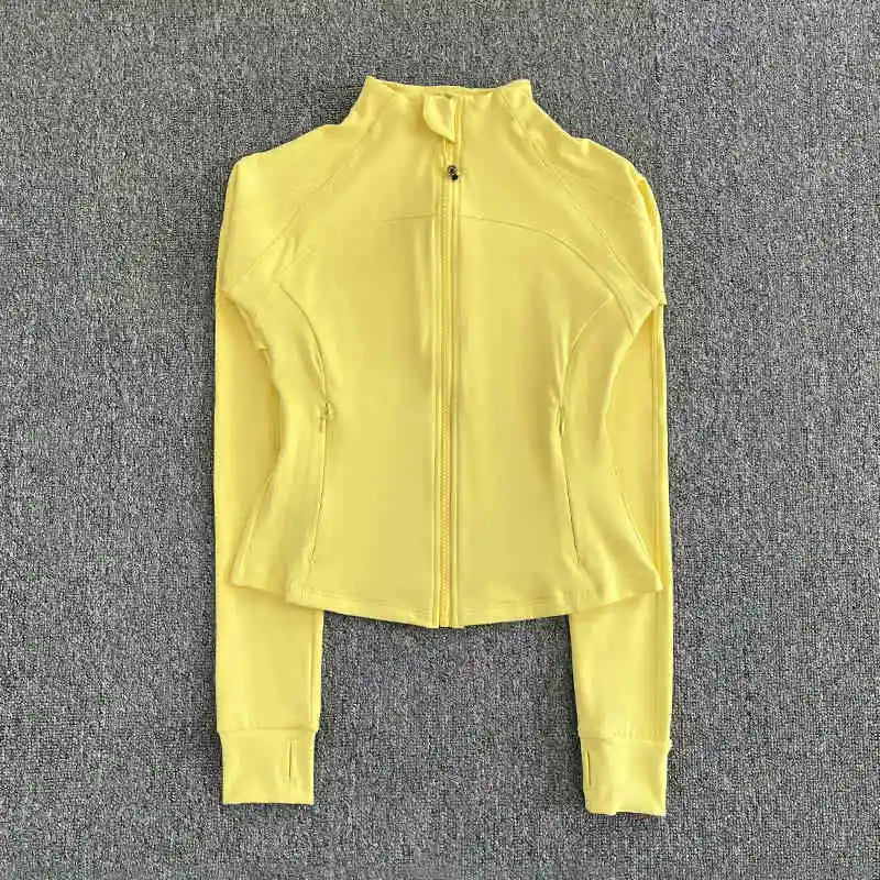 KiKis women's high-end exercise jacket in yellow with full zipper and long sleeves
