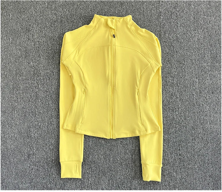 KiKis yellow Women's high-end exercise jacket with full front zipper and long sleeves
