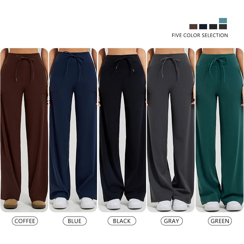 KiKis Women's High Waist Loose Running Yoga Pants available in coffee blue black gray and green colors