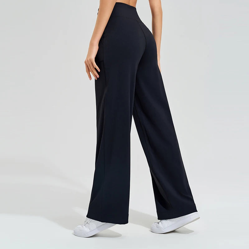 KiKis Women's High Waist Loose Running Yoga Pants in black with wide-leg fit and comfortable fabric