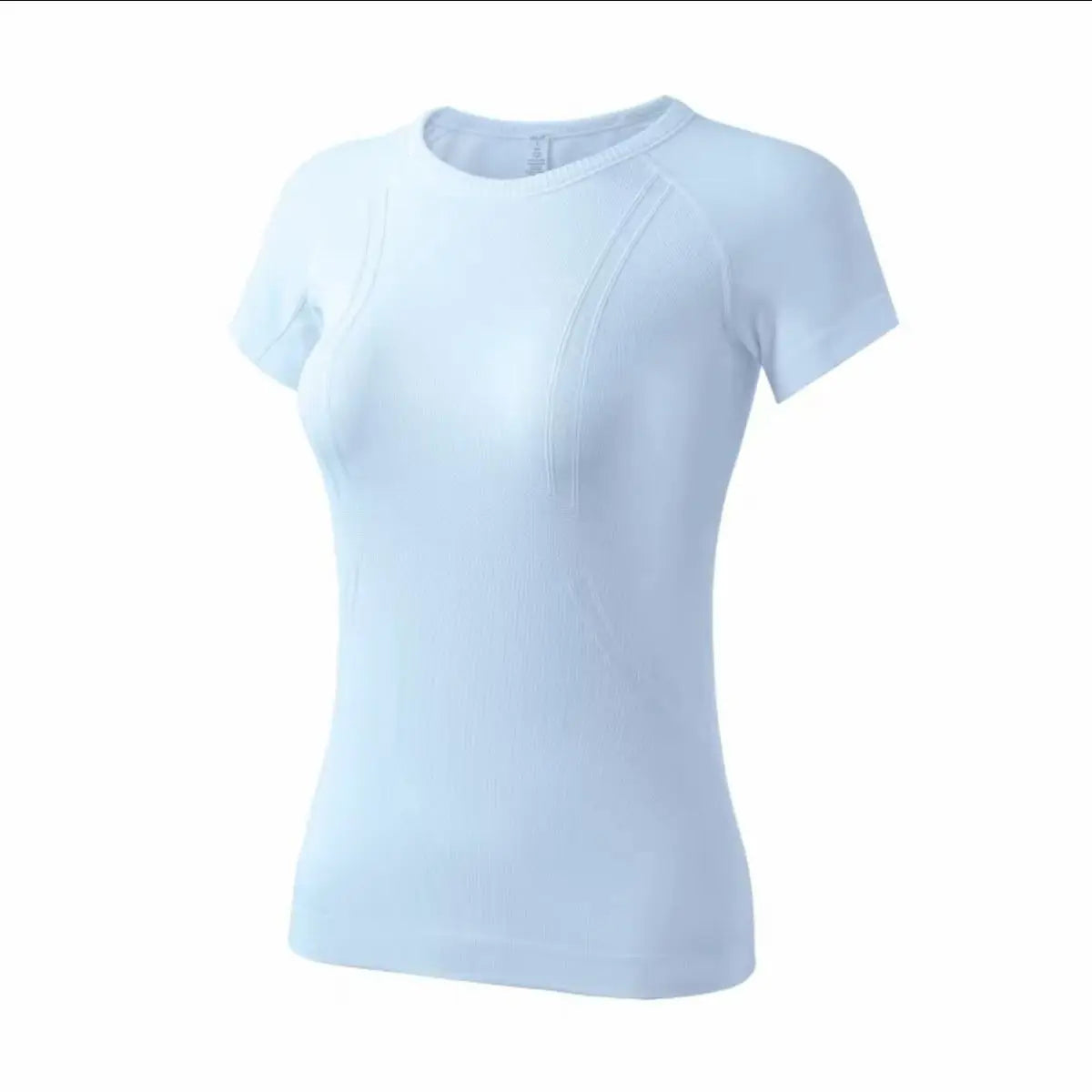 KiKis women's long sleeve yoga top in light blue with seamless design and fitted style
