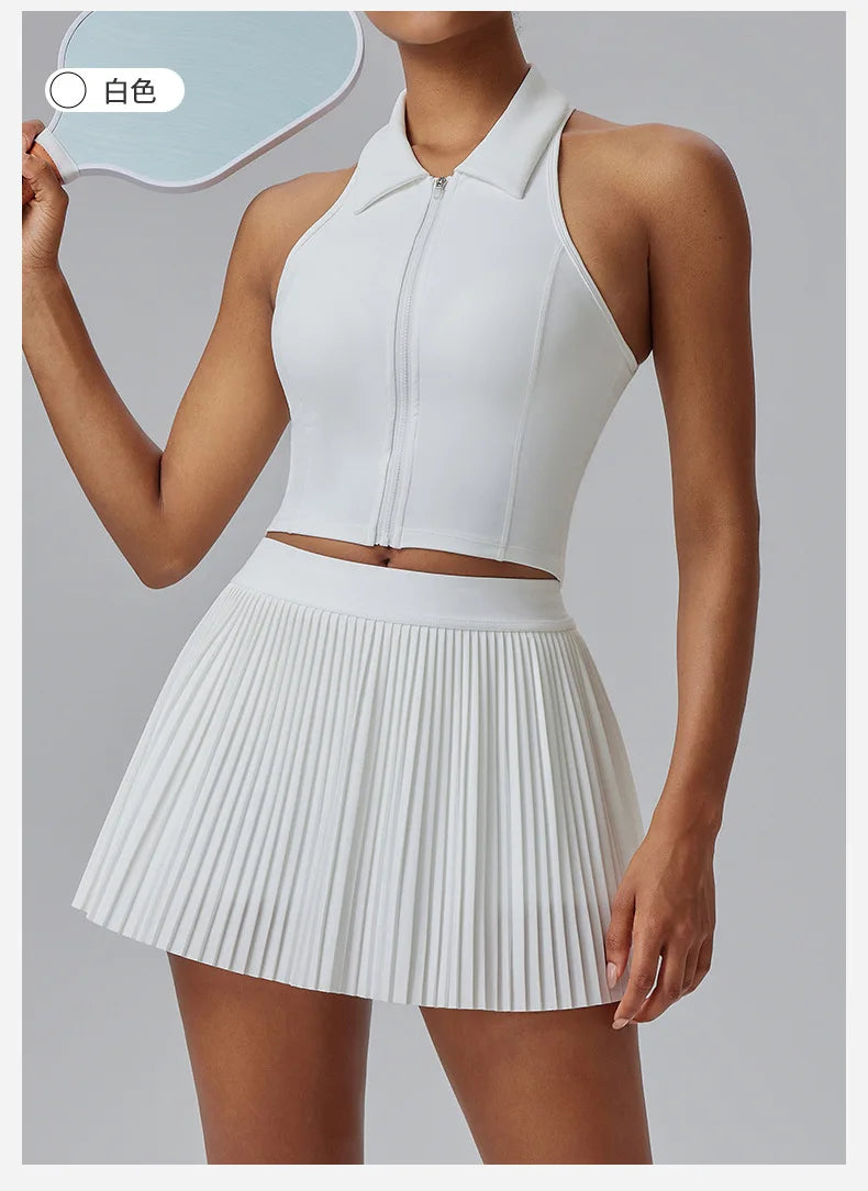 KiKis Women's Organ Pleated Tennis Skirt in white with high waist and flared design