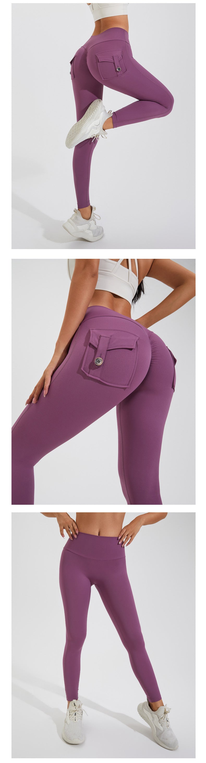 KiKis women's scrunch booty shorts in purple with high waist and back pockets for active wear