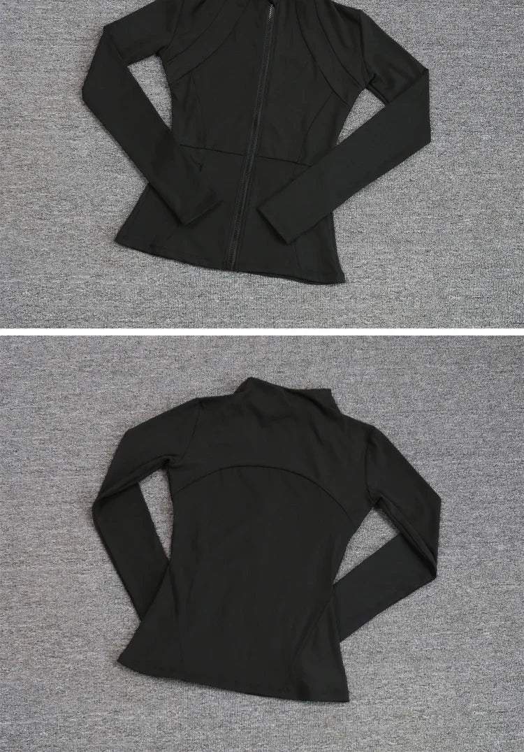 KiKis women's slim fit sports coat in black with full front zipper and long sleeves