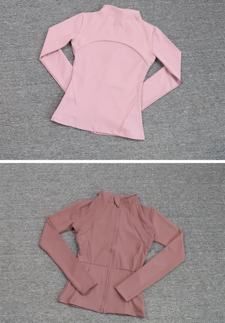 KiKis women's slim fit sports coat in light pink with long sleeves and zipper front