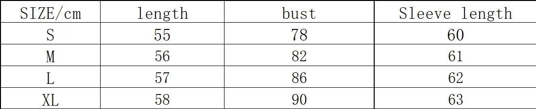 Size chart for women's slim fit sports coat by KiKis showing measurements for length bust and sleeve length in centimeters