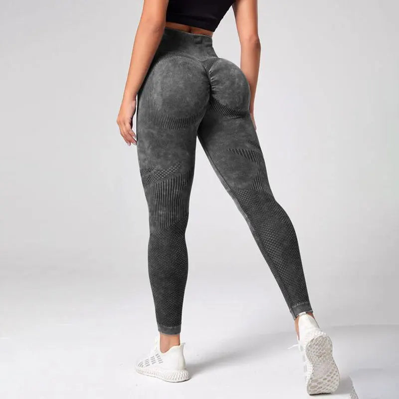 KiKis Women's Tummy Control Sports Leggings in dark gray with textured design and high waist fit