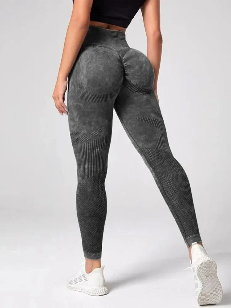 KiKis Women's Tummy Control Sports Leggings in charcoal gray with textured design and high waist fit
