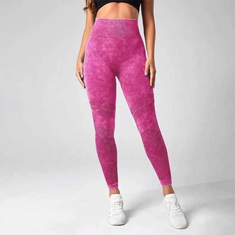 KiKis Women's Tummy Control Sports Leggings in pink with high waist and textured design