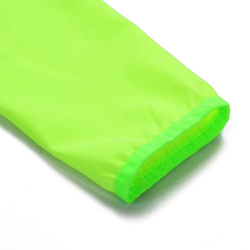 Close-up of neon green sleeve cuff detail from KiKis Women's Reflective Cycling Jackets for safety and visibility
