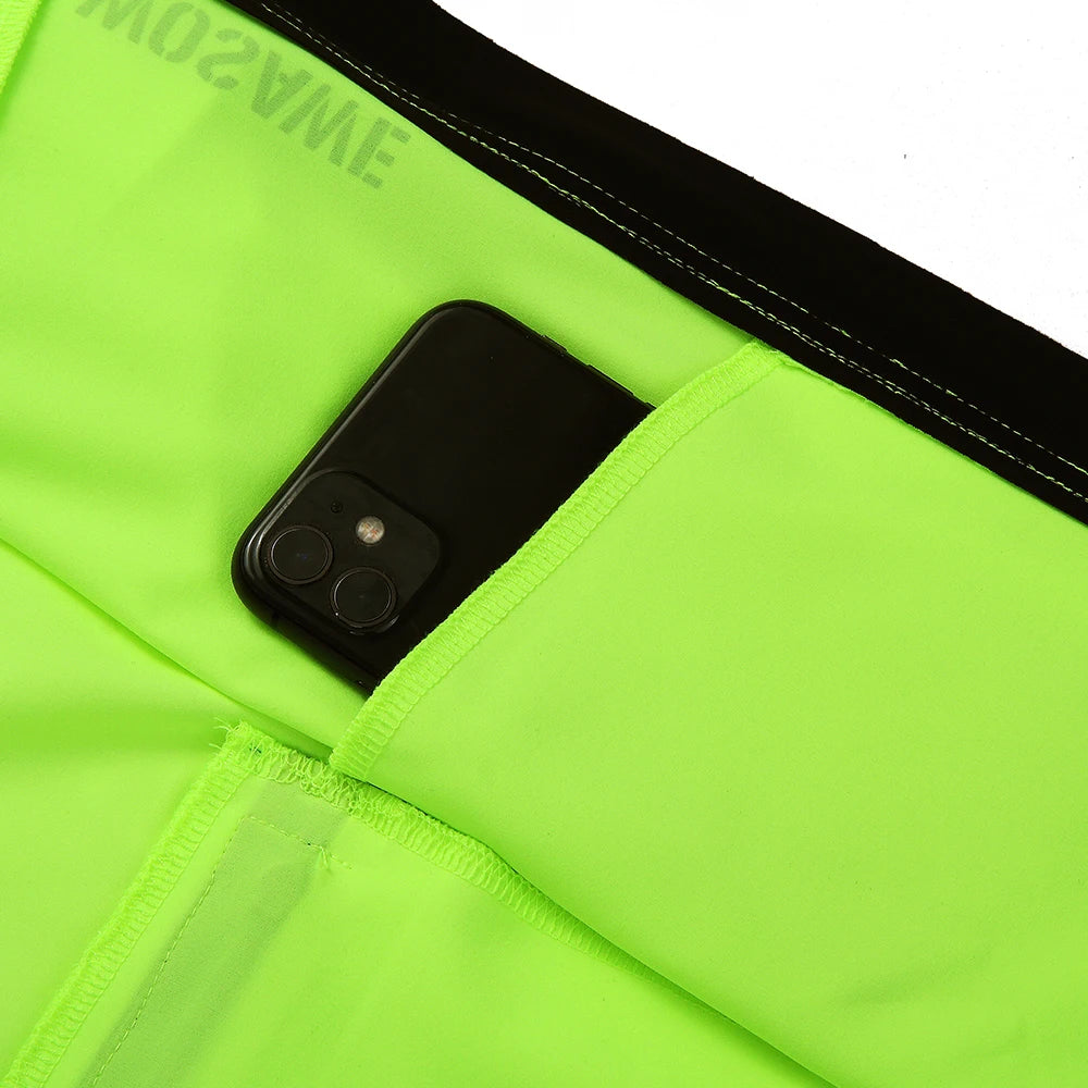 KiKis women's reflective cycling jackets pocket with a black smartphone inside on neon green fabric