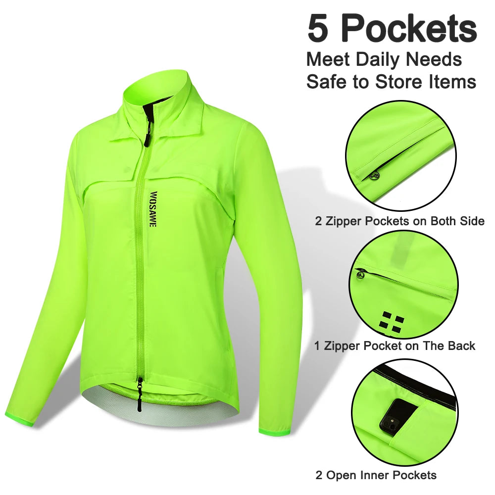 KiKis Women's Reflective Cycling Jackets in bright green with five secure pockets for daily use
