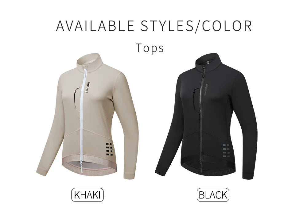 KiKis women's winter cycling jacket available in khaki and black colors with full zip and long sleeves