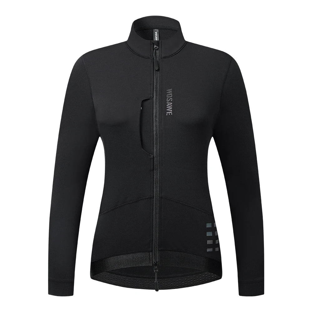 KiKis women's winter cycling jacket in black with full front zipper and slim fit design