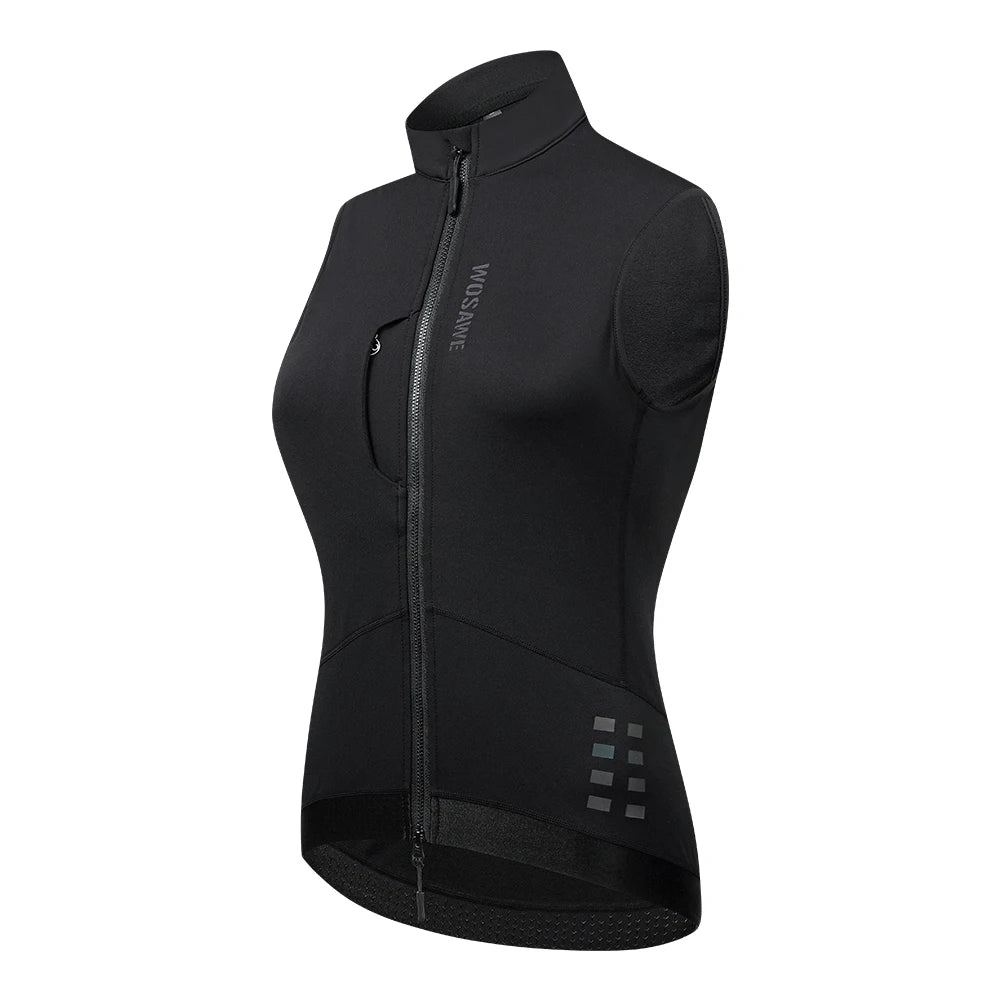 KiKis women's winter cycling jacket sleeveless black zippered front with pocket