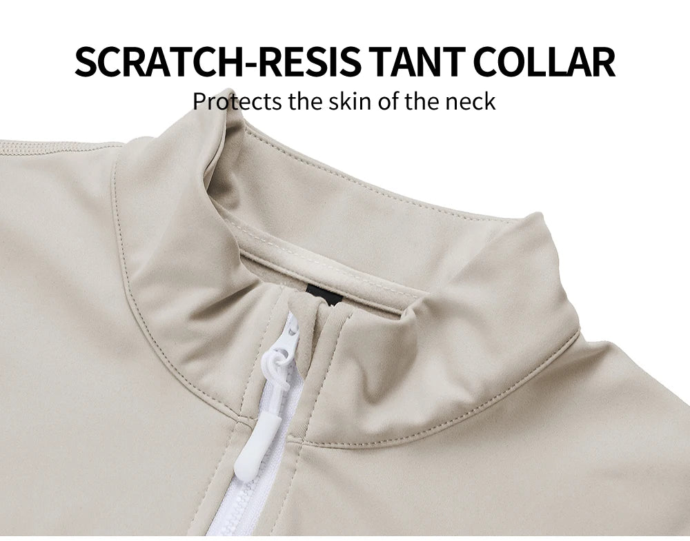 Close-up of scratch-resistant collar on women's winter cycling jacket by KiKis protecting neck skin