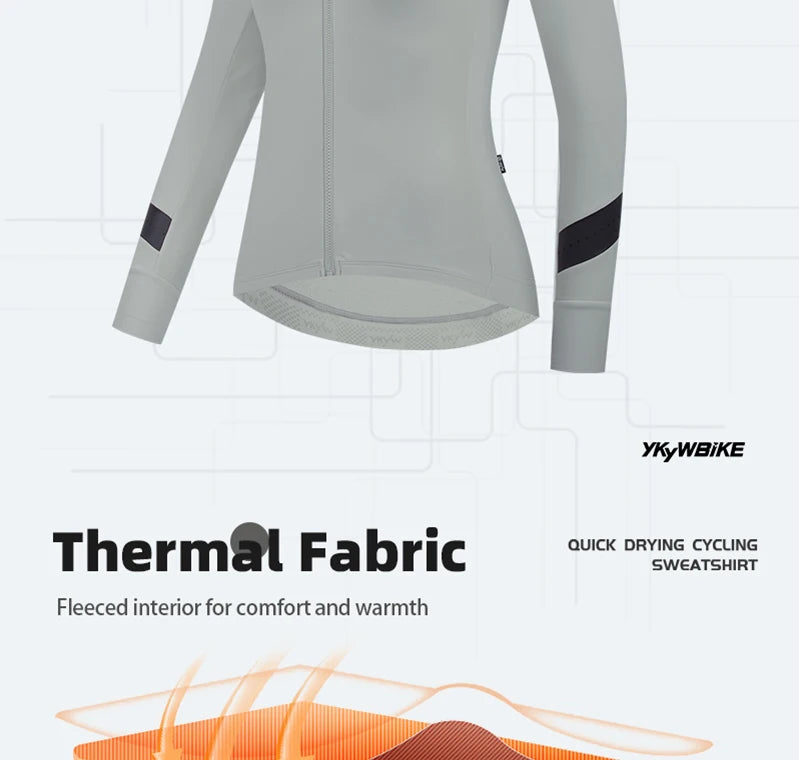 Light gray women's thermal cycling jacket by KiKis with fleeced interior for warmth and comfort