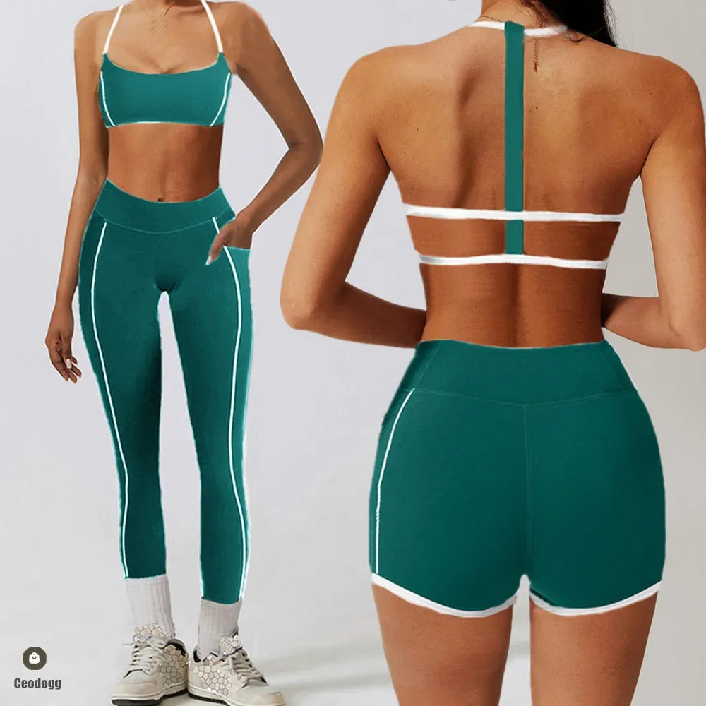 Pocket Yoga Shorts Women Fitness Running Cycling Squat Proof Sports Leggings High Waist Workout Gym Shorts Bottom Tights XP215